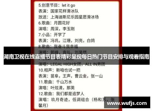 湖南卫视在线直播节目表精彩呈现每日热门节目安排与观看指南